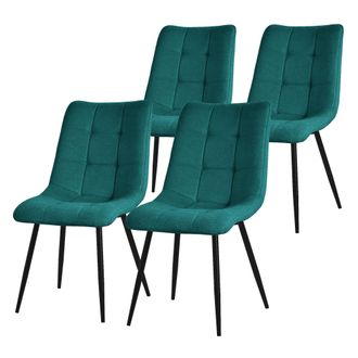 ML Design Ml-design - Juego De 4 Sillas De Comedor Color Azul Petr&oacute;leo Asiento Acolchado Para Cocina O Sal&oacute;n Con Funda De Tela Y Patas De Acero Negro Sill&oacute;n Tap