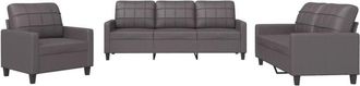 vidaXL Vidaxl - Juego De Sof&aacute;s Con Cojines 3 Piezas Cuero Sint&eacute;tico Gris