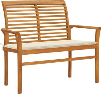 vidaXL Vidaxl - Banco De Jard&iacute;n Madera Maciza De Teca Con Coj&iacute;n Crema 112 Cm