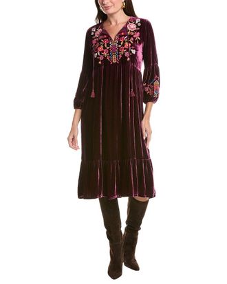Johnny Was Petite Velvet Bishop Sleeve Silk-Blend Maxi Dress