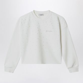 Golden Goose White cotton sweatshirt with rhinestones