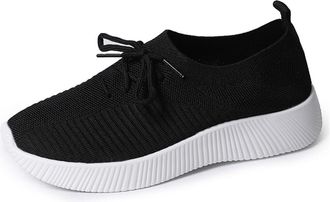 Generic Womens Breathable Knit Wedge Sneakers Comfort Thick Sole Lightweight Casual Sports Work Running Shoes Slip On (Black,7.5)