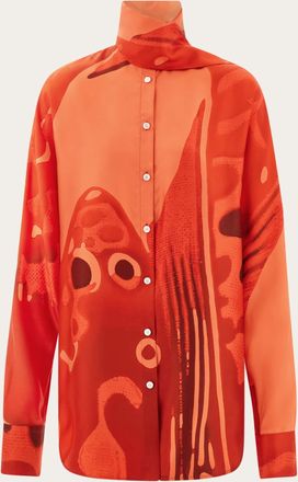 Ferragamo Donna Camicia in seta con fusciacca stampa Fish Rosso