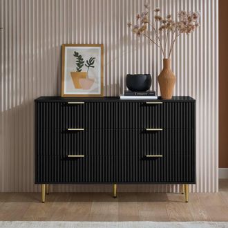 Birlea Zaza Black 6 Drawer Chest Fluted Bedroom Storage