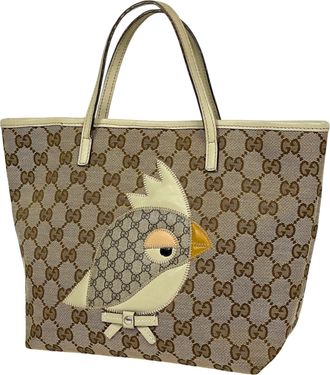 Gucci Gg Canvas Brown Gg Canvas Leather Handbag Tote Bag (Pre-Owned)