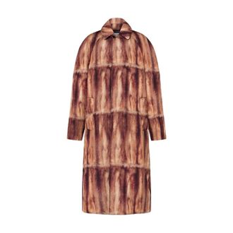 Moschino Single-Breasted Coats, female, Brown, Size: XS Printed canvas quilt