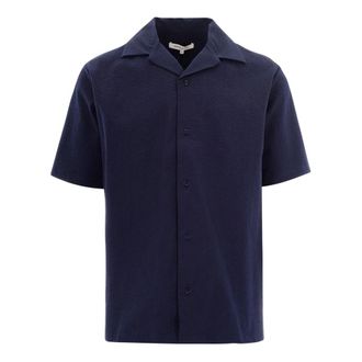 Maison Kitsun&eacute; Short Sleeve Shirts, male, Blue, Size: S Seersucker Resort Shirt