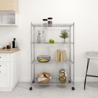 vidaXL vidaXL Scaffale a 4 Livelli con Ruote 90x35x142 cm Cromato 200 kg