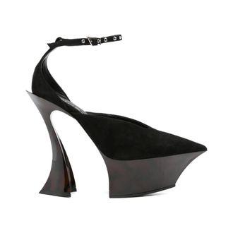 MUGLER Pumps, female, Black, 7 UK, Black Suede Sculpted Heel Ankle Strap