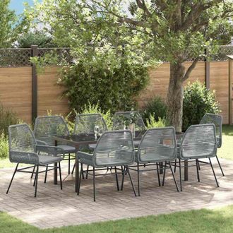 vidaXL Conjunto De Comedor De Jard&iacute;n 9 Pcs Gris Rat&aacute;n Sint&eacute;tico Vidaxl
