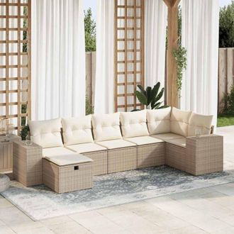 vidaXL Vidaxl - Set Sof&aacute;s De Jard&iacute;n 7 Piezas Y Cojines Rat&aacute;n Sint&eacute;tico Beige