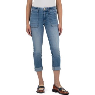 Kut from the Kloth Stevie Raw Hem Crop Straight Leg Utility Jeans in Traditional W/m at Nordstrom Rack, Size 14