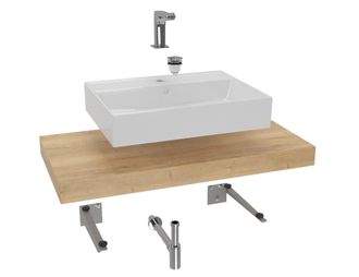 Puma Naturel Conjunto De Ba&ntilde;o Sat Con Encimera De Lavabo Dolce 100x8x50 Cm, Imitaci&oacute;n Roble Halifax