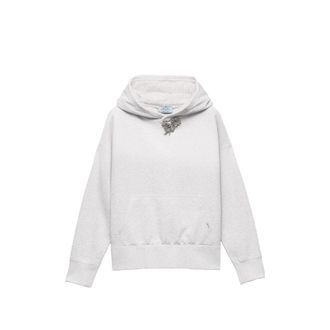 Prada Cotton Fleece Hoodie With Jewel Brooch