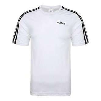 adidas E 3S Tee Classic Stripe Training Sports Round Neck Short Sleeve White DU0441