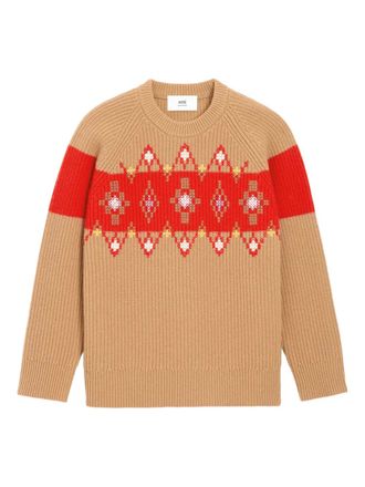 Ami Wollen trui met kruisstiksel - Beige