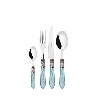 Bugatti Aladdin Ghiera Argento Anticato, Posate Set 24 Pz, Scatola Gallery, Casa Bugatti - Colore: Verde Acqua - Ghiera: Argento