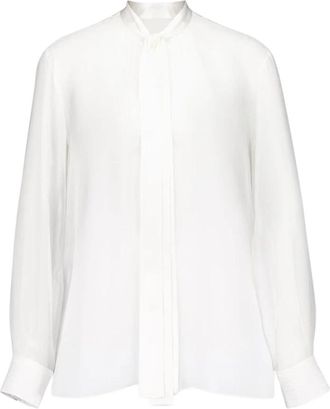 Dolce & Gabbana Zijden Chiffon Strikblouse - Dames - Overhemden - Wit - M - Chiffon - Overhemden