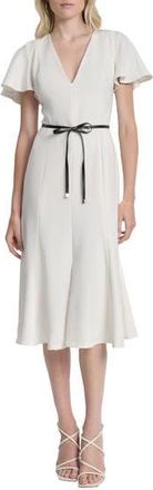 DKNY Flutter Sleeve Tie Belt Midi Dress in Ivory at Nordstrom Rack, Size 12