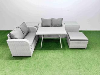 Fimous 5 Seater Outdoor Love Sofa Sets Rattan Garden Furniture Set in Light Grey