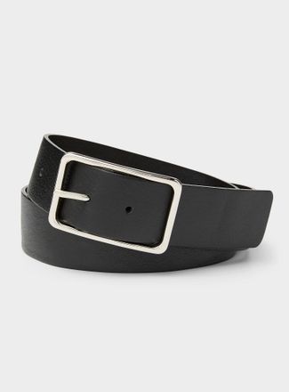 Simons Womens Silver rectangle buckle wide leather belt