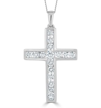 The Diamond Store 1ct Lab Diamond Cross Necklace Pendant H/Si Channel Set 9K White Gold