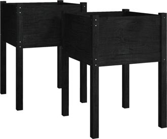 vidaXL Vidaxl - Jardineras 2 Uds Madera Maciza De Pino Negro 50x50x70 Cm