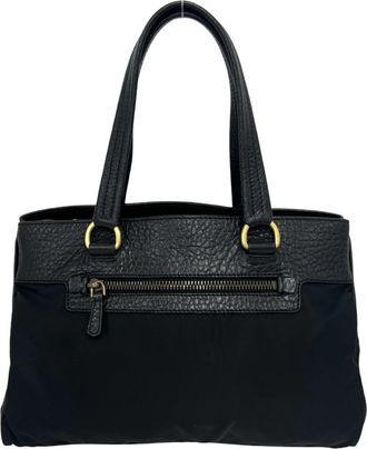 Prada Black Nylon Leather Handbag Tote Bag (Pre-Owned)