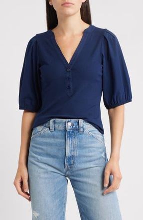 Madewell Puff-Sleeve Henley Knit Top in Midnight Navy at Nordstrom Rack, Size Xx-Small