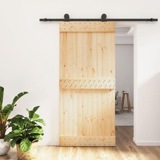 Berkfield Home Sliding Door with Hardware Set 95x210 cm Solid Wood Pine in Brown