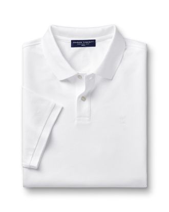 CHARLES TYRWHITT Pique Cotton Polo - White Size Large by Charles Tyrwhitt