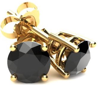 Pompeii3 1.25Ct Round Brilliant Cut Heat Treated Black Diamond Stud Earrings in 14K Gold Basket Setting