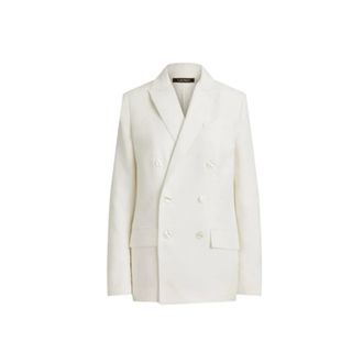 Ralph Lauren Blazers, female, White, Size: 3XS Double-Breasted Linen-Blend Twill Blazer