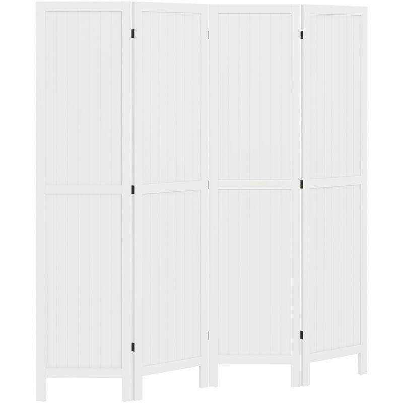 Paravent Persienne PEGANE 5 Pans En Bois Blanc Effet Brocante - Séparateur De Pièce H170 X L200 Cm
