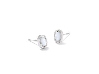Kendra Scott Mini Ellie Stud Womens Earrings Earring Silver Ivory Mother Of Pearl, Brass/Gold-Plated