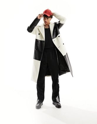 Asos Trench oversize nero in pelle sintetica colorblock