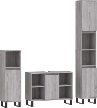 vidaXL Vidaxl - Set De Muebles De Ba&ntilde;o 3 Pzas Madera Contrachapada Gris Sonoma