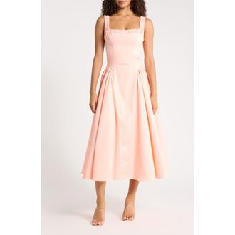 House of CB Dorothy Stretch Pima Cotton Cocktail Midi Dress in Peach at Nordstrom, Size X-Small