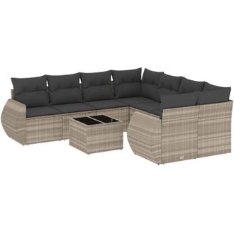 vidaXL Set Muebles Jard&iacute;n 9 Pzas Y Cojines Rat&aacute;n Sint&eacute;tico Gris Claro Vidaxl