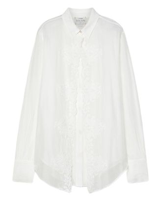 Forte_Forte Long-Sleeved White Shirt With Intricate Embroidery