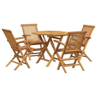 Berkfield Home 5 Piece Garden Dining Set Solid Teak Wood in Brown