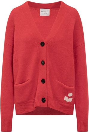 Isabel Marant Red Wool Cardigan With Logo Isabel Marant Étoile
