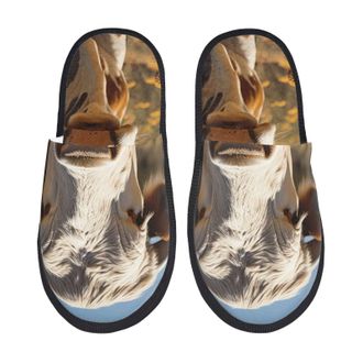 Generic Countryside Flower Cow Men Women Sliders Non-Slip Slippers Warm Shoes For Indoor Outdoor Winter L