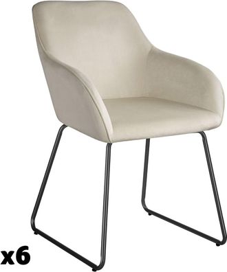 TecTake 6 sillas de comedor aterciopeladas y estructura de patín, crema/negro
