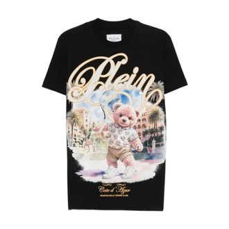 Philipp Plein Tops, Heren, Zwart, M, Teddy Bear Tennis T-shirt