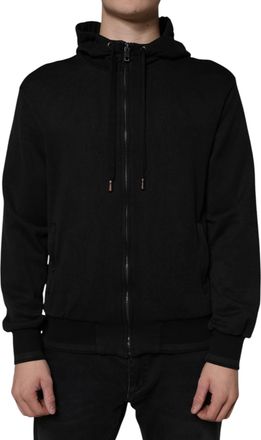 Dolce & Gabbana Black Cotton Full Zip Hooded Bomber Mens Jacket (Pre-Owned)