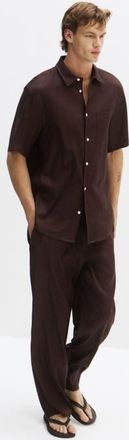 H&M Easy Care Regular Fit Linen-blend Shirt in Dark Brown at Nordstrom, Size X-Large