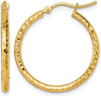 Diamond2Deal 10k Gold Diamond-cut 2mm Round Tube Hoop Earrings