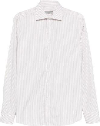 Canali Gestreept katoenen overhemd - Wit