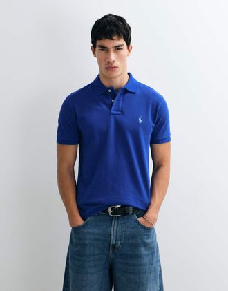 Polo Ralph Lauren Top a maniche corte blu in maglia custom slim fit